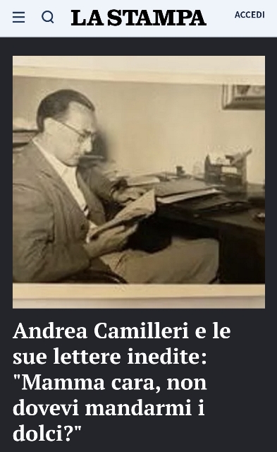 Due lettere inedite di Andrea Camilleri su La Stampa del 8 dicembre 2021